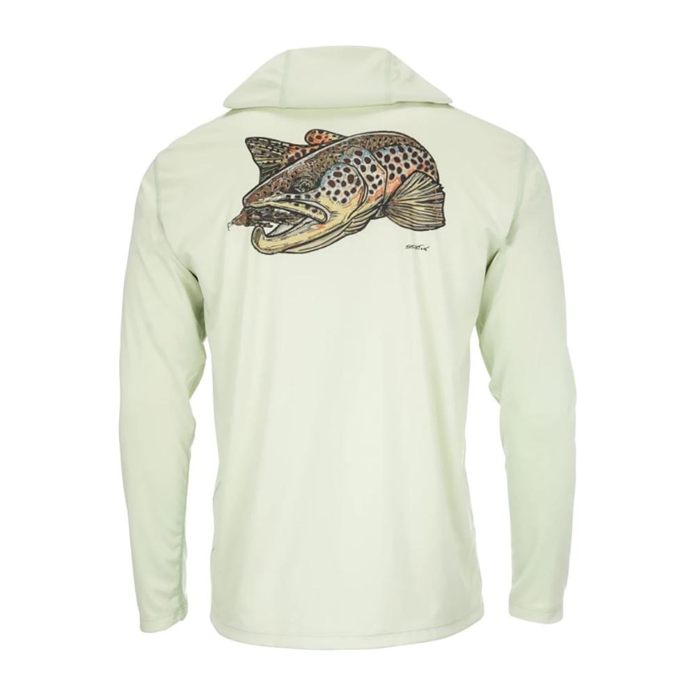 Fishwest Logo Simms Tech Hoody Men's in Brown Trout and Light Green